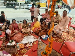 Matri-Peeth Greater Noida West celebrates Durga Puja 2025 with Khuti Puja, grand pandal, cultural shows, and Bengali traditions uniting the community.