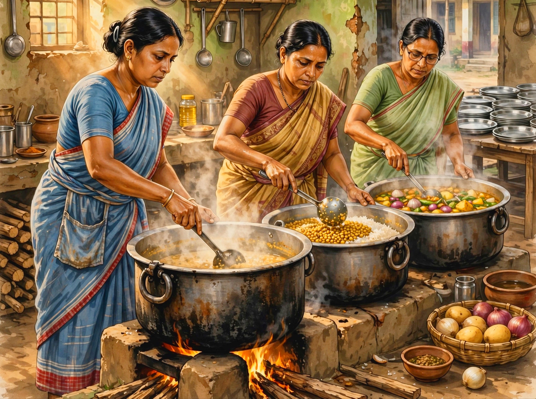 পশ্চিমবঙ্গের সরকারি ও সরকারি সাহায্যপ্রাপ্ত স্কুলে শিশুদের জন্য রান্না করা খাবার পৌঁছে দেওয়ার ব্যবস্থায় রান্নাকর্মীদের ভূমিকা অত্যন্ত গুরুত্বপূর্ণ। ভোর থেকে স্কুলে পৌঁছে রান্নার প্রস্তুতি, শাকসবজি পরিষ্কার, খাবার তৈরি, পরিবেশন ও রান্নাঘর গুছিয়ে রাখা একাধিক দায়িত্ব সামলাতে হয় তাঁদের। অথচ এই কাজের সঙ্গে যুক্ত বহু মহিলার পারিশ্রমিক, বোনাস এবং ভবিষ্যতের আর্থিক নিরাপত্তা নিয়ে দীর্ঘদিন ধরেই প্রশ্ন রয়েছে। সরকারি নথি অনুযায়ী, PM POSHAN প্রকল্পে কর্মরত কুক-কাম-হেল্পারদের জন্য বর্তমানে মাসিক সম্মানীর কাঠামো রয়েছে।