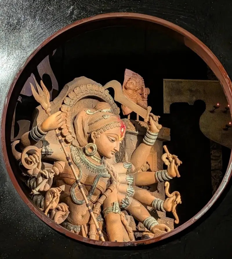Barisha Club Durga Puja 2026 Kaalrekha theme inspired by ancient Indian pillar architecture